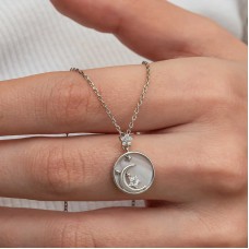 Gümüş Sedef Taşlı Ay Yıldız Hilal Kadın Kolye