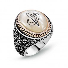 Gümüş Sedef Taşlı Eli Vav Erkek Yüzük