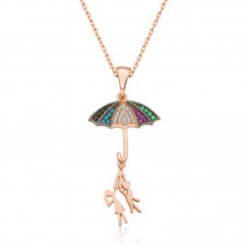 ​Gümüş Şemsiye Tutan Aşıklar Kolye