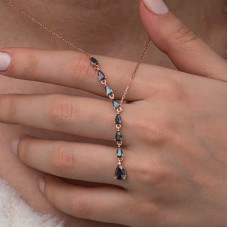 Gümüş Sıralı Mistik Topaz Taşlı Damla Kadın Kolye