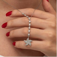 Gümüş Sıralı Zirkon Taşlı Deniz Yıldızı Kadın Kolye