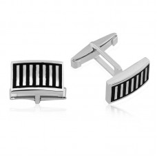 Gümüş Siyah Çizgili Kol Düğmesi