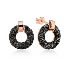 Gümüş Siyah Çok Taşlı Daire Bayan Küpe