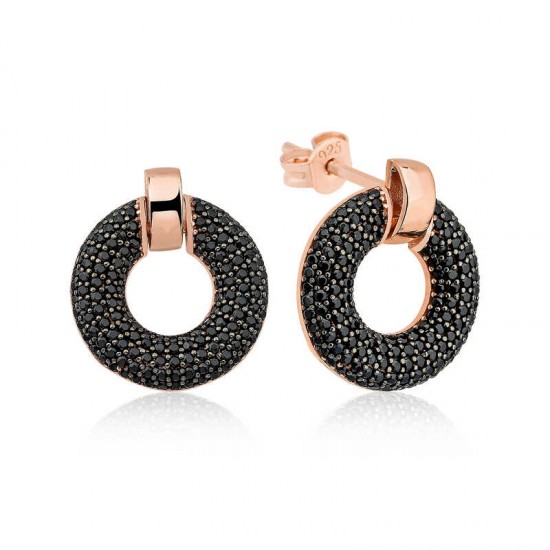 Gümüş Siyah Çok Taşlı Daire Bayan Küpe Gümüş Siyah Çok Taşlı Daire Bayan Küpe