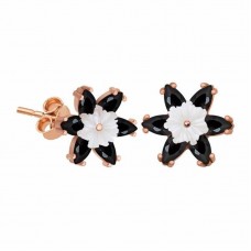 Gümüş Siyah Lotus Çiçeği Küpe