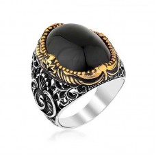 Gümüş Siyah Oniks Taşlı Erkek Yüzük