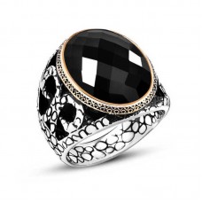 Gümüş Siyah Zirkon Taşlı Erkek Yüzük
