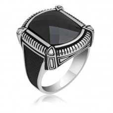 Gümüş Siyah Zirkon Taşlı Erkek Yüzük