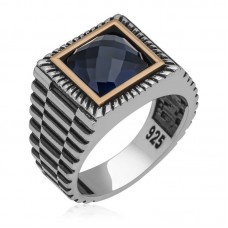 Gümüş Siyah Zirkon Taşlı Kare Erkek Yüzük