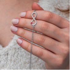 Gümüş Sonsuzluk Kırmızı Kalpli Kadın Bileklik