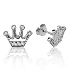 Gümüş Kraliçe Tacı Çivili Küpe