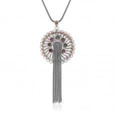 Gümüş Telkari Yakut Zümrüt Renkli Taşlı Kadın Kolye