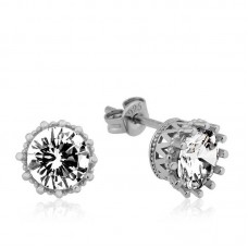 Gümüş Tırnaklı Tek Taş Çivili Kadın Küpe