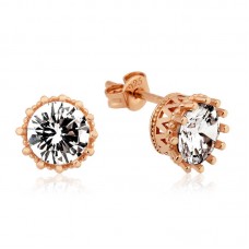 Gümüş Tırnaklı Tek Taş Çivili Küpe