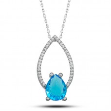 Gümüş Turkuaz Taşlı Damla Kadın Kolye