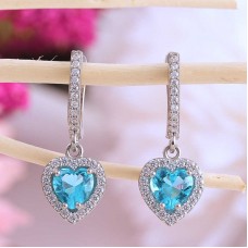 Gümüş Turkuaz Taşlı Kalpli Kadın Küpe