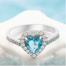 Gümüş Turkuaz Taşlı Kalpli Kadın Yüzük