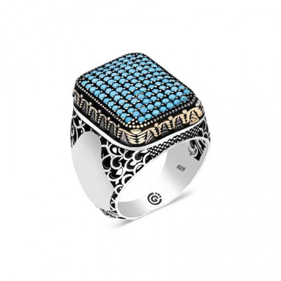 Gümüş Turkuaz Zirkon Taşlı Kare Erkek Yüzük Gümüş Turkuaz Zirkon Taşlı Kare Erkek Yüzük