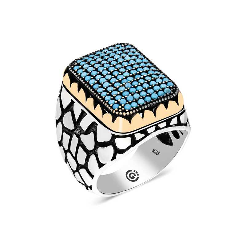 Gümüş Turkuaz Zirkon Taşlı Kare Erkek Yüzük Gümüş Turkuaz Zirkon Taşlı Kare Erkek Yüzük