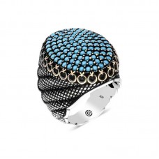 Gümüş Turkuaz Zirkon Taşlı Oval Erkek Yüzük