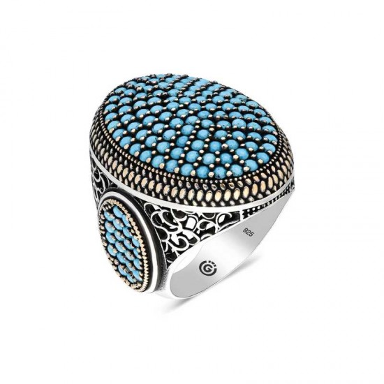 Gümüş Turkuaz Zirkon Taşlı Oval Erkek Yüzük Gümüş Turkuaz Zirkon Taşlı Oval Erkek Yüzük