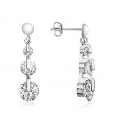 Gümüş 3 Taş Tria Çivili Küpe