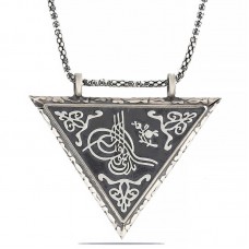 Gümüş Üçgen İçi Açılabilen Tuğra Muskalık Kolye