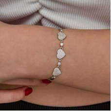 Gümüş Üçlü Kalp Kadın Bileklik