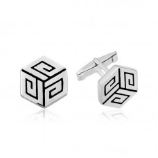 ​Gümüş Vintage Desenli Petek Kol Düğmesi