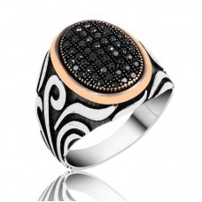 Gümüş Siyah Taşlı Erkek Yüzük