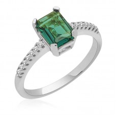 Gümüş Yeşil Baget Taşlı Kadın Yüzük