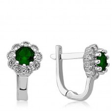 Gümüş Yeşil Çiçek Desenli Yuvarlak J Kadın Küpe