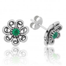 Gümüş Yeşil Telkari Çiçek Çivili Küpe