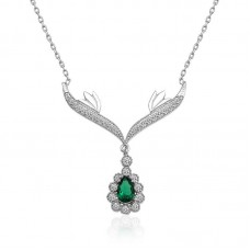 Gümüş Yeşil Taşlı Madalyon Bayan Kolye