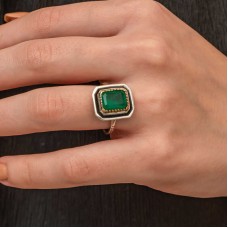 Gümüş Yeşil Taşlı Otantik Kadın Yüzük