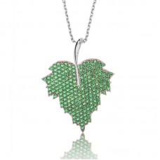Gümüş Yeşil Yaprak Bayan Kolye
