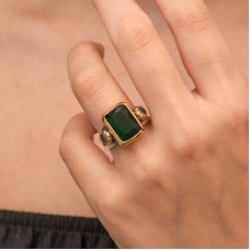 Gümüş Yeşil Zirkon Taşlı Otantik Kadın Yüzük