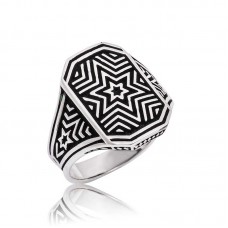 Gümüş Yıldız Desenli Erkek Yüzük