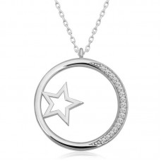 Gümüş Yıldız Detaylı Halka Kadın Kolye