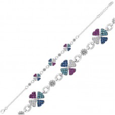 Gümüş Yonca Renkli Bayan Bileklik