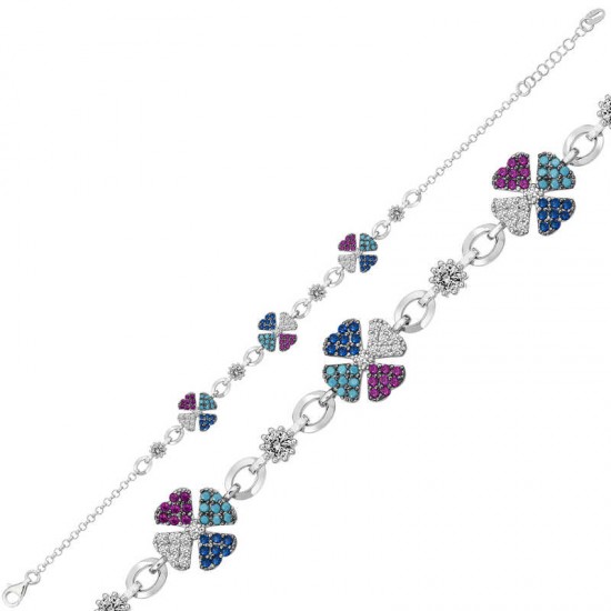 Gümüş Yonca Renkli Bayan Bileklik Gümüş Yonca Renkli Bayan Bileklik