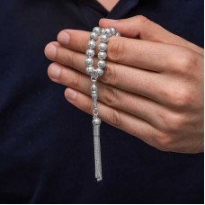 Gümüş Yuvarlak Çizgili Erkek Tesbih