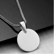 Gümüş Yuvarlak Plaka Kolye