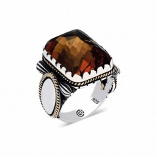 ​Gümüş Zirkon Akik Taşlı Kare Erkek Yüzük