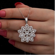 Gümüş Zirkon Taşlı Çiçek Kadın Kolye
