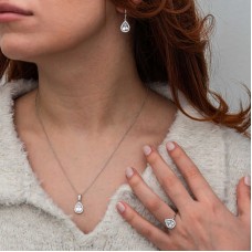 Gümüş Beyaz Zirkon Taşlı Damla Kadın Set