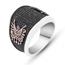 Gümüş Taşlı Osmanlı Armalı Erkek Yüzük