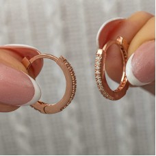 Gümüş Zirkon Taşlı Rose Oval Küpe