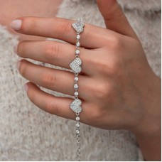 Gümüş Zirkon Taşlı Sıralı Kalp Kadın Bileklik