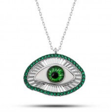 Gümüş Zümrüt Göz Koruyucu Kadın Kolye